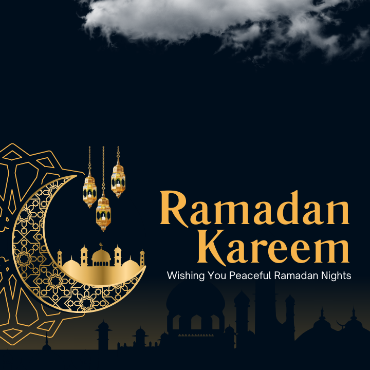 Dark Blue and Orange Modern Ramadan Kareem Banner (720 x 720 px) (720 x 720 px)