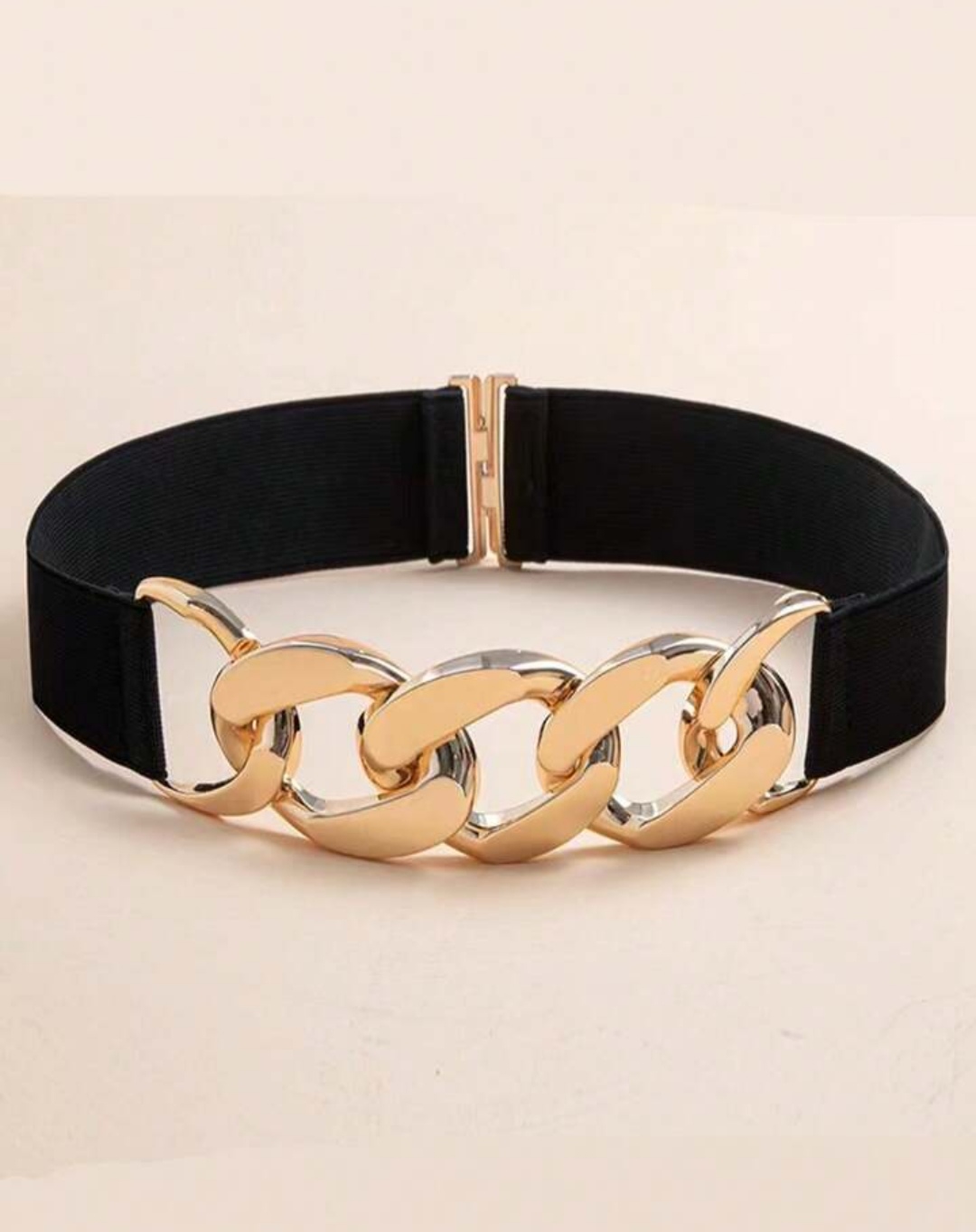 Street 1pc Women's Simple Metal Chain Buckle Elastic Waist Belt For Dresses, Trousers, Casual Wear Halloween Summer, School Fall, Autumn, Halloween