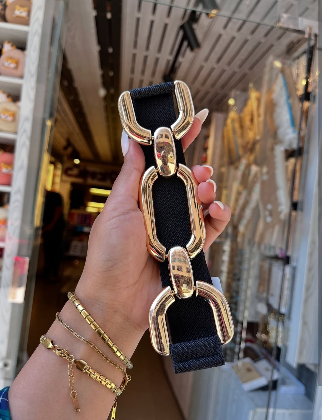 Black Link Buckle Stretch Belt