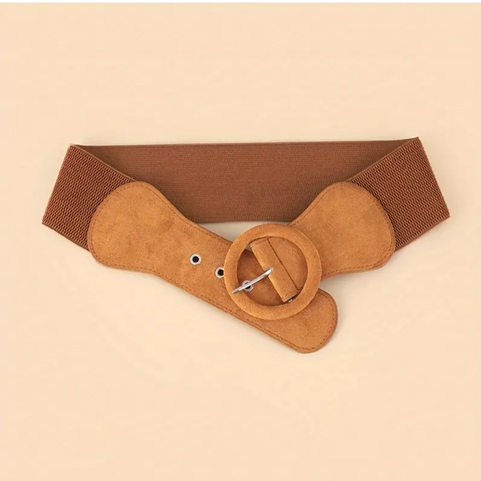 1pc Fashionable Elastic Weave Wide Waist Belt With Decorative circle Buckle For Women's Coat And Dress Halloween Summer, School Fall, Autumn, Halloween