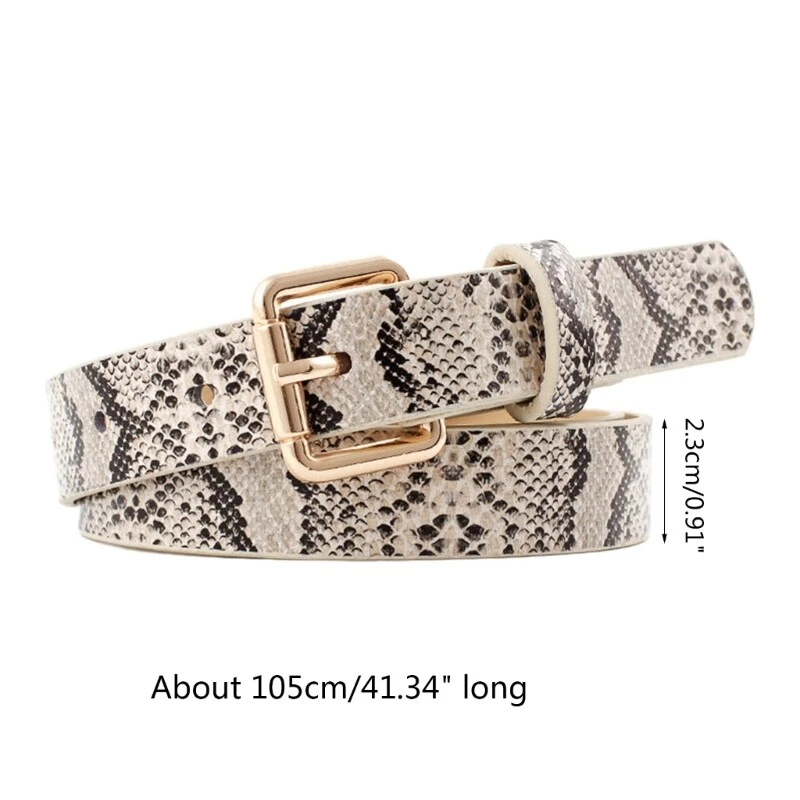 Women Snakeskin Print Skinny Thin Faux Leather Belt Jeans Pants Dress Waist Belt